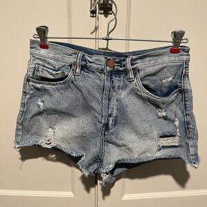 BlankNYC High Rise Distressed Blue Denim Shorts